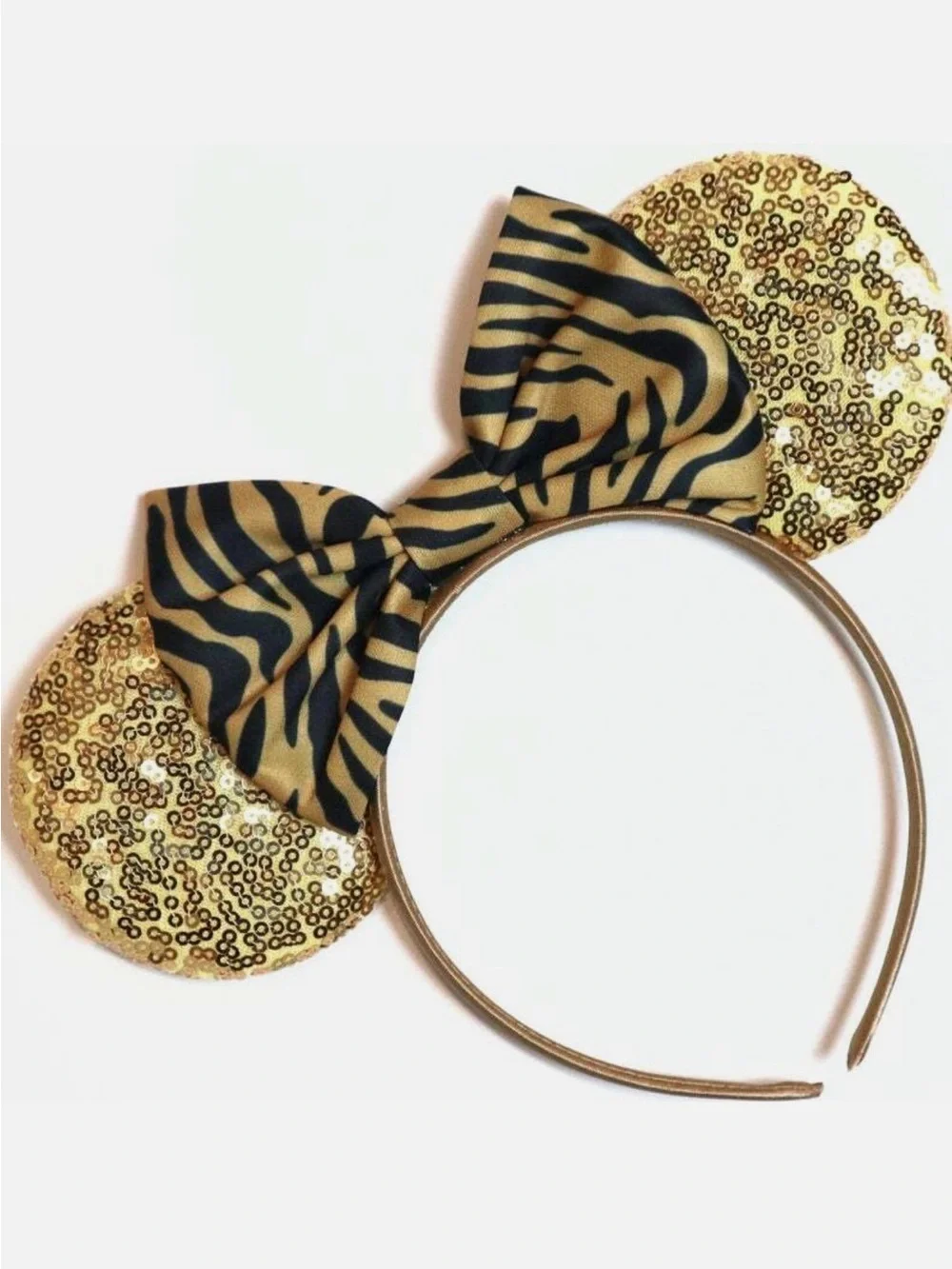 Minnie Mouse Sparkly Sequin Ear Headband - Gold & Red Bow